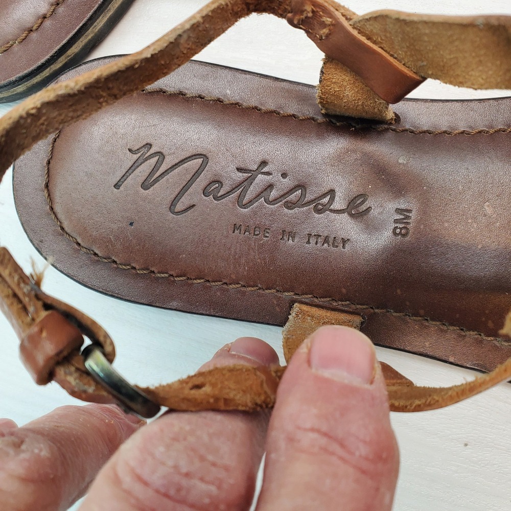 Matisse Brown Leather Thong Strap Flat Sandals Women's Size 8M Made in Italy - Picture 3 of 6